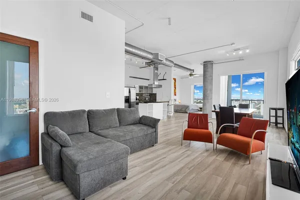 a living room with furniture or couch and a flat screen tv