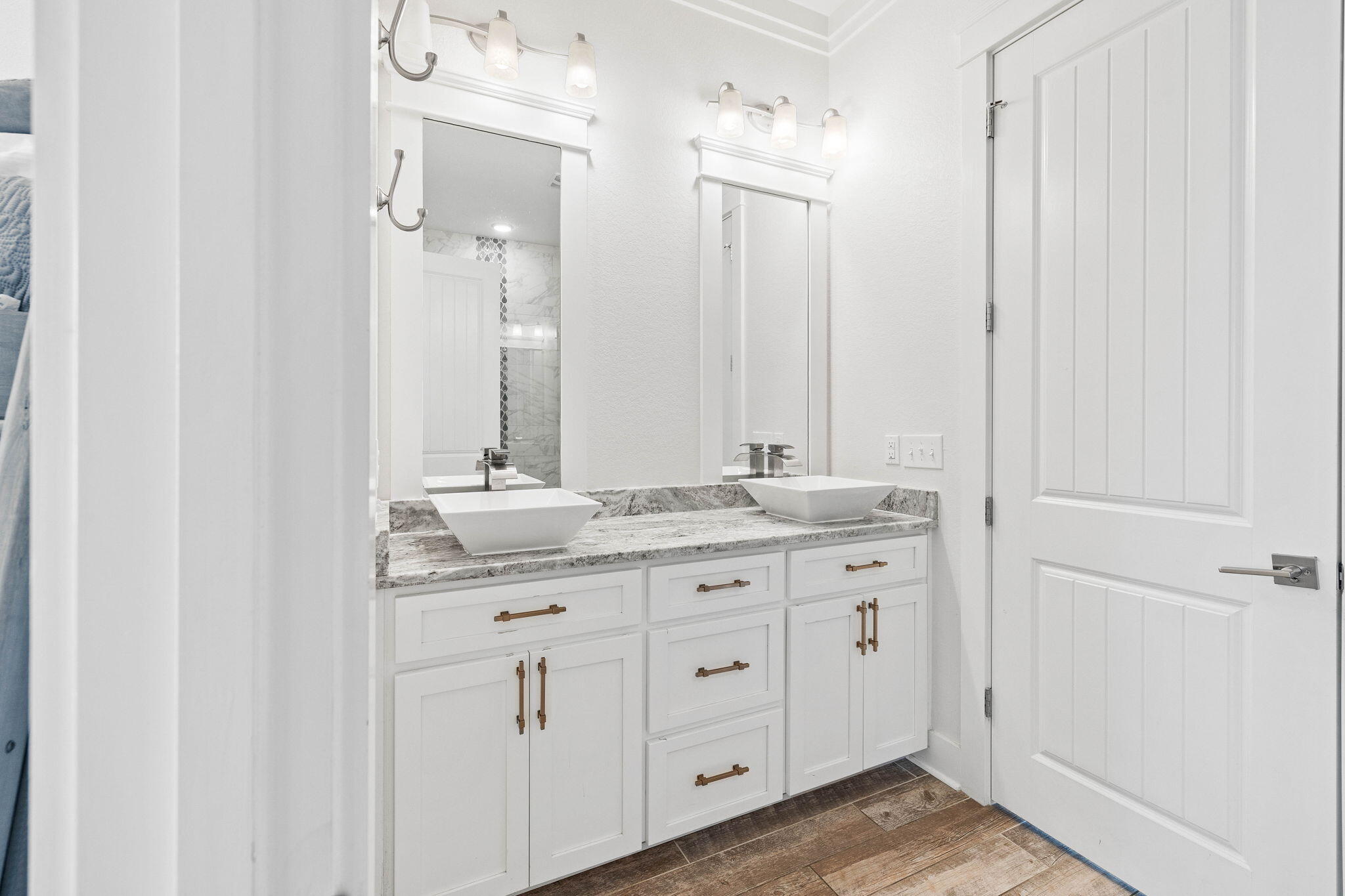 44 Abbey Road Santa Rosa Beach, FL 32459 - Photo 24 of 52 a bathroom with a granite countertop sink and a mirror
