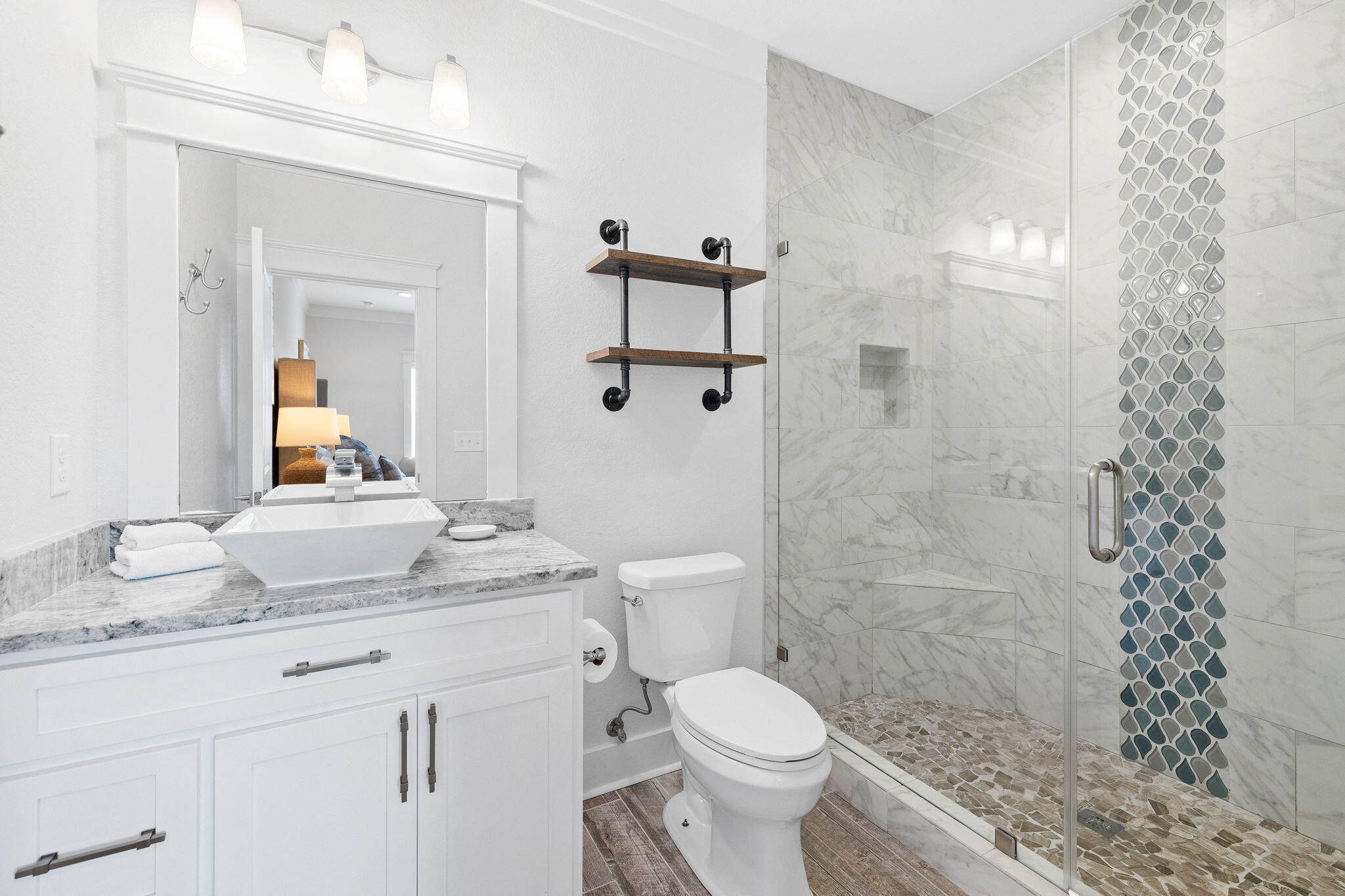 44 Abbey Road Santa Rosa Beach, FL 32459 - Photo 36 of 52 a bathroom with a granite countertop sink a toilet and shower