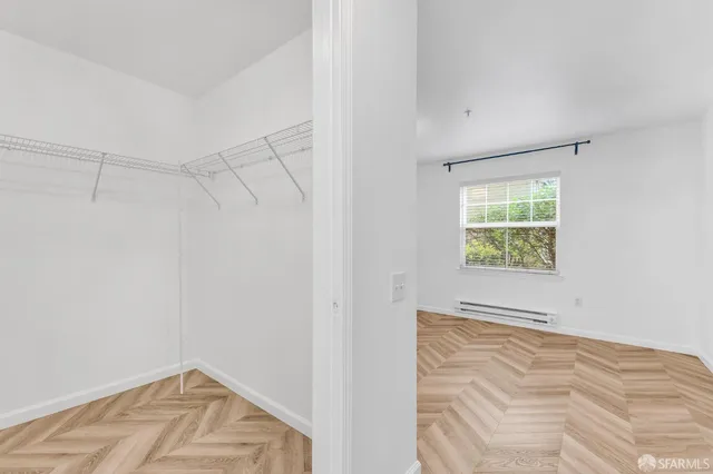 a view of small space with racks on the wall