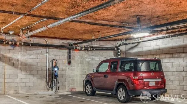 a car parked in a garage