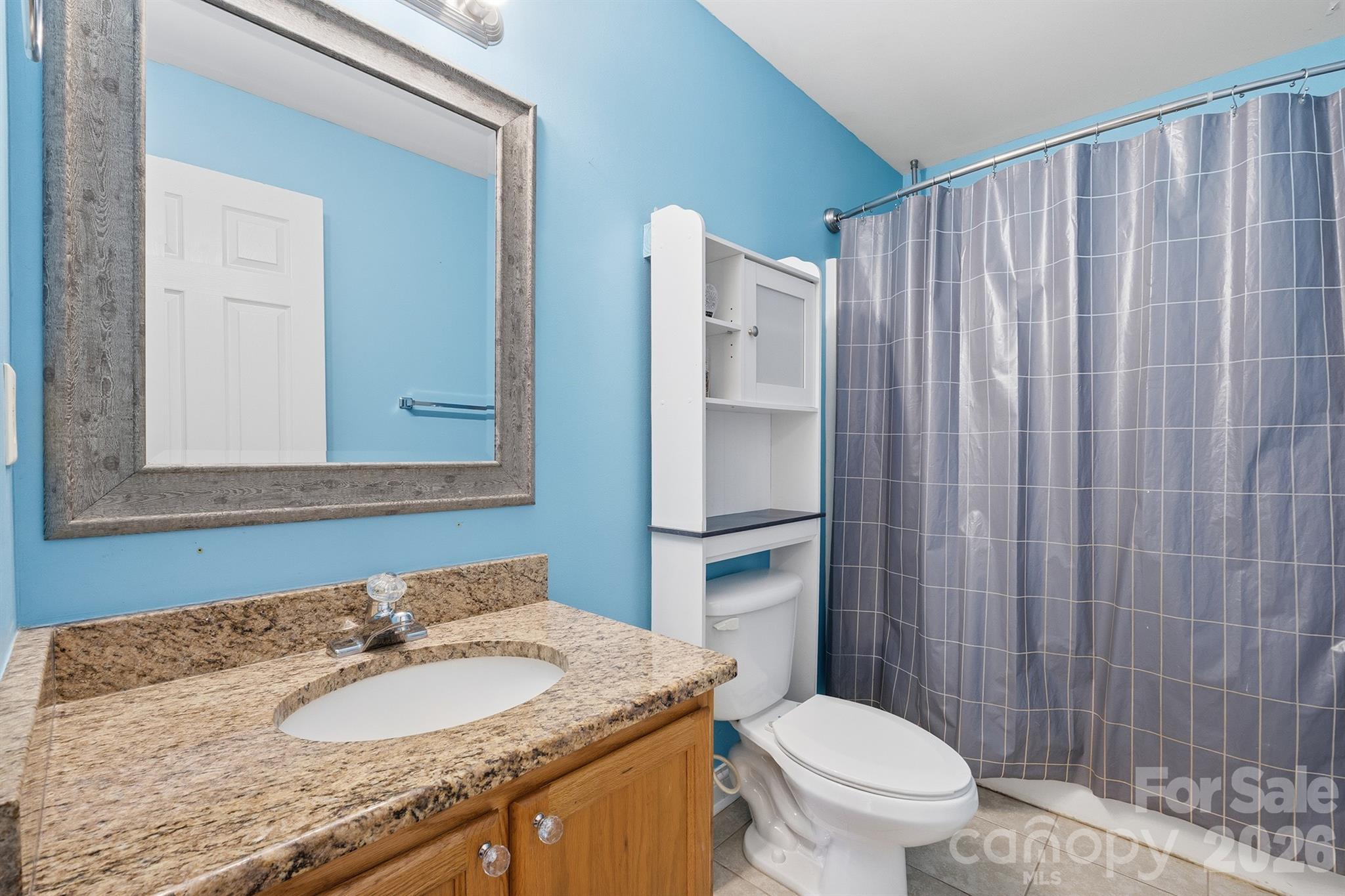 193 Red Hawk Lane Olin, NC 28660 - Photo 18 of 36 a bathroom with a granite countertop sink toilet and shower
