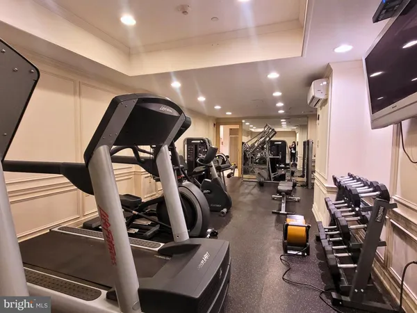 a view of a room with gym equipment