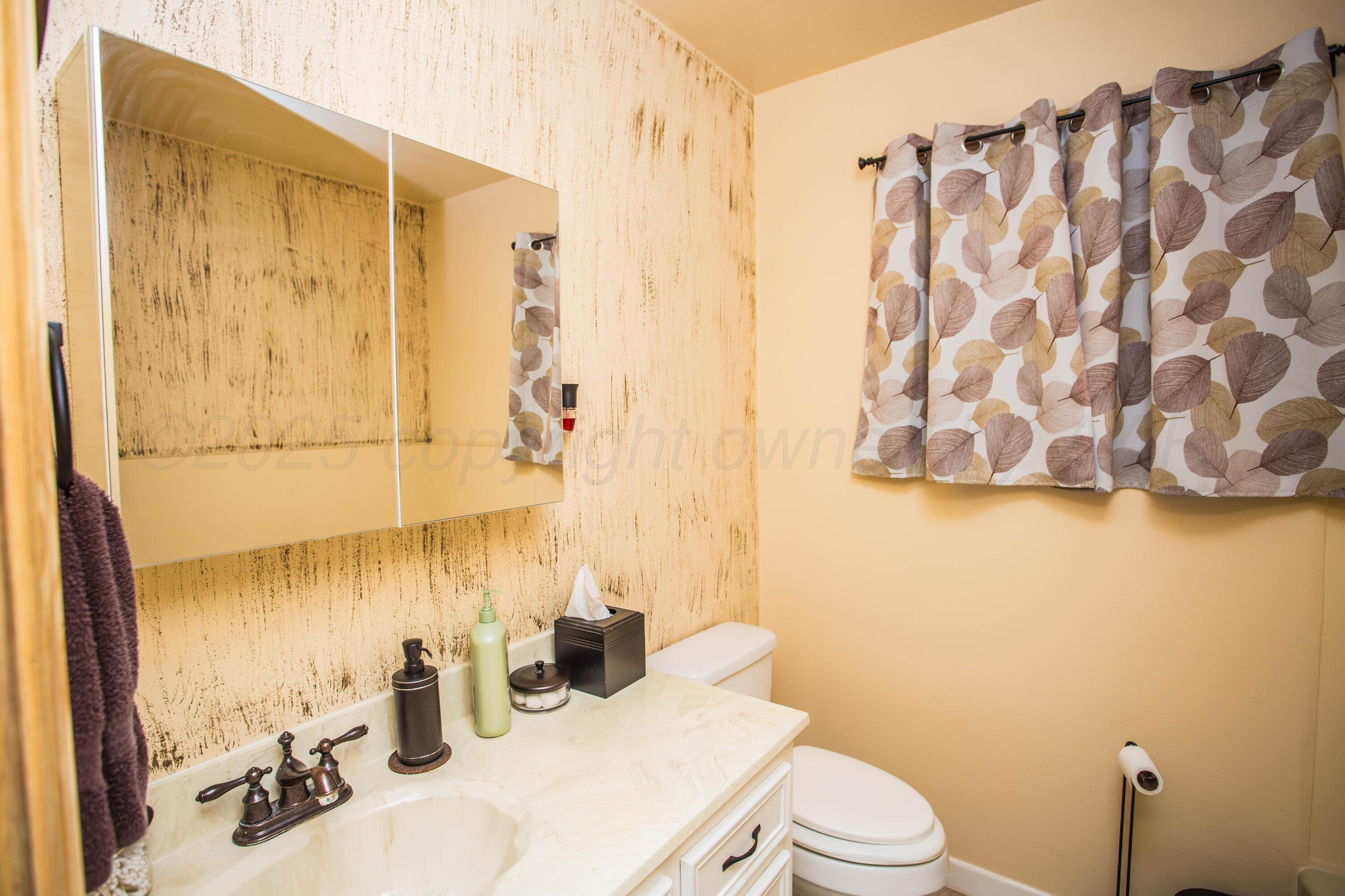 402 Northwest 6th Street Tulia, TX 79088 - Photo 33 of 59 a bathroom with a sink a toilet and shower curtain