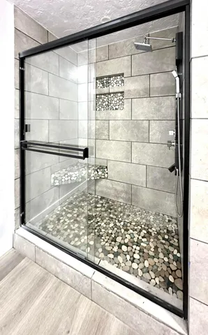 a bathroom with a shower