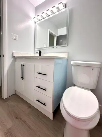 a bathroom with a toilet sink and mirror