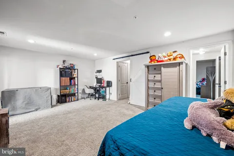 a bed room with a bed and a walk in closet