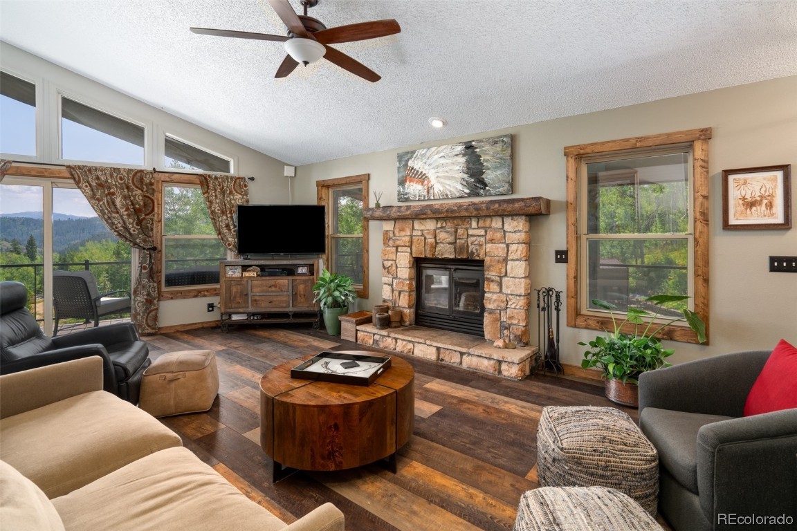58195 Jupiter Place Clark, CO 80428 - Photo 11 of 29 a living room with furniture a fireplace and a flat screen tv