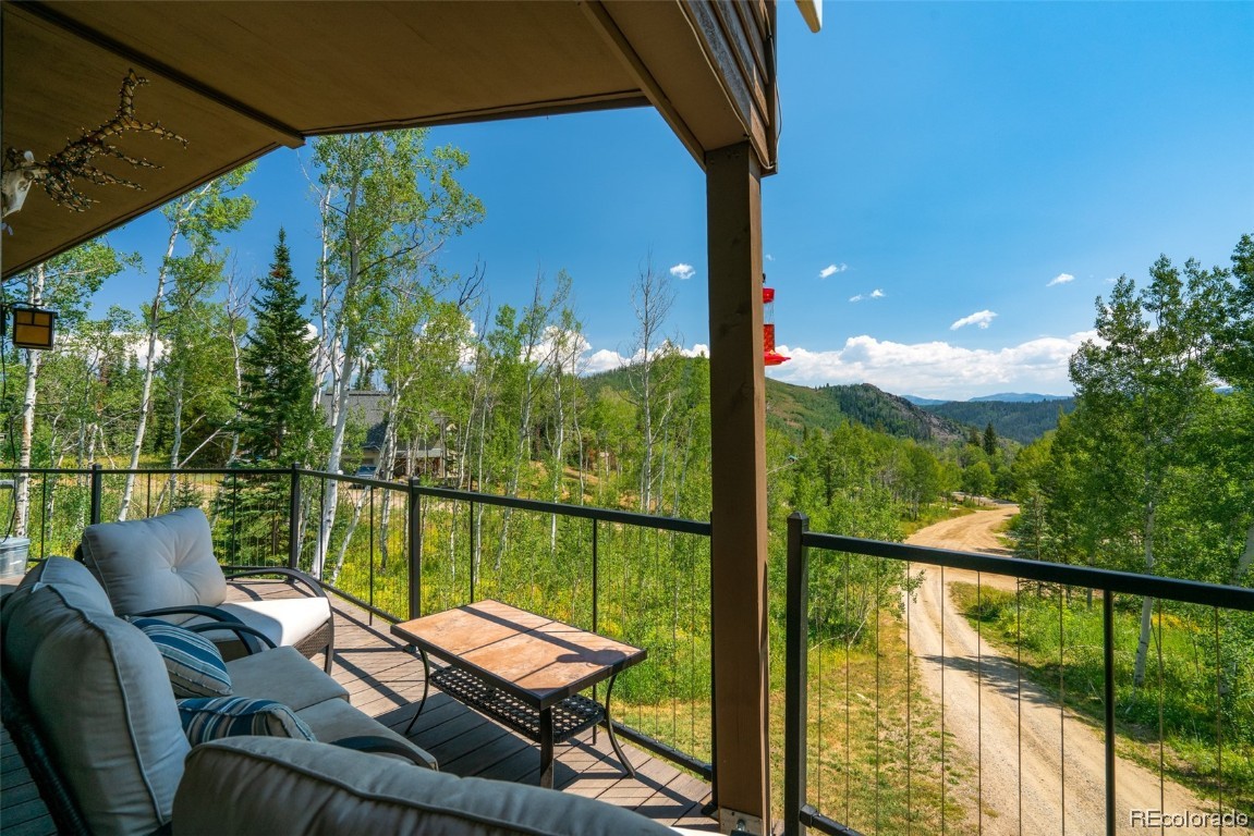 58195 Jupiter Place Clark, CO 80428 - Photo 6 of 29 a view of a balcony with lake view and a potted plant