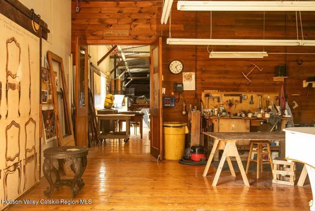 a view of a lobby with a door