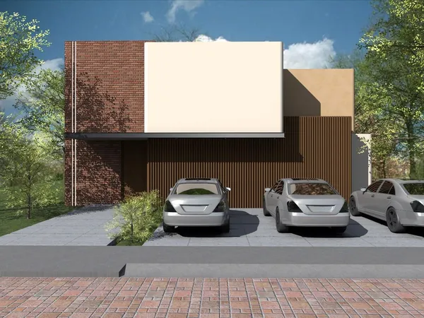 a car parked in front of a house