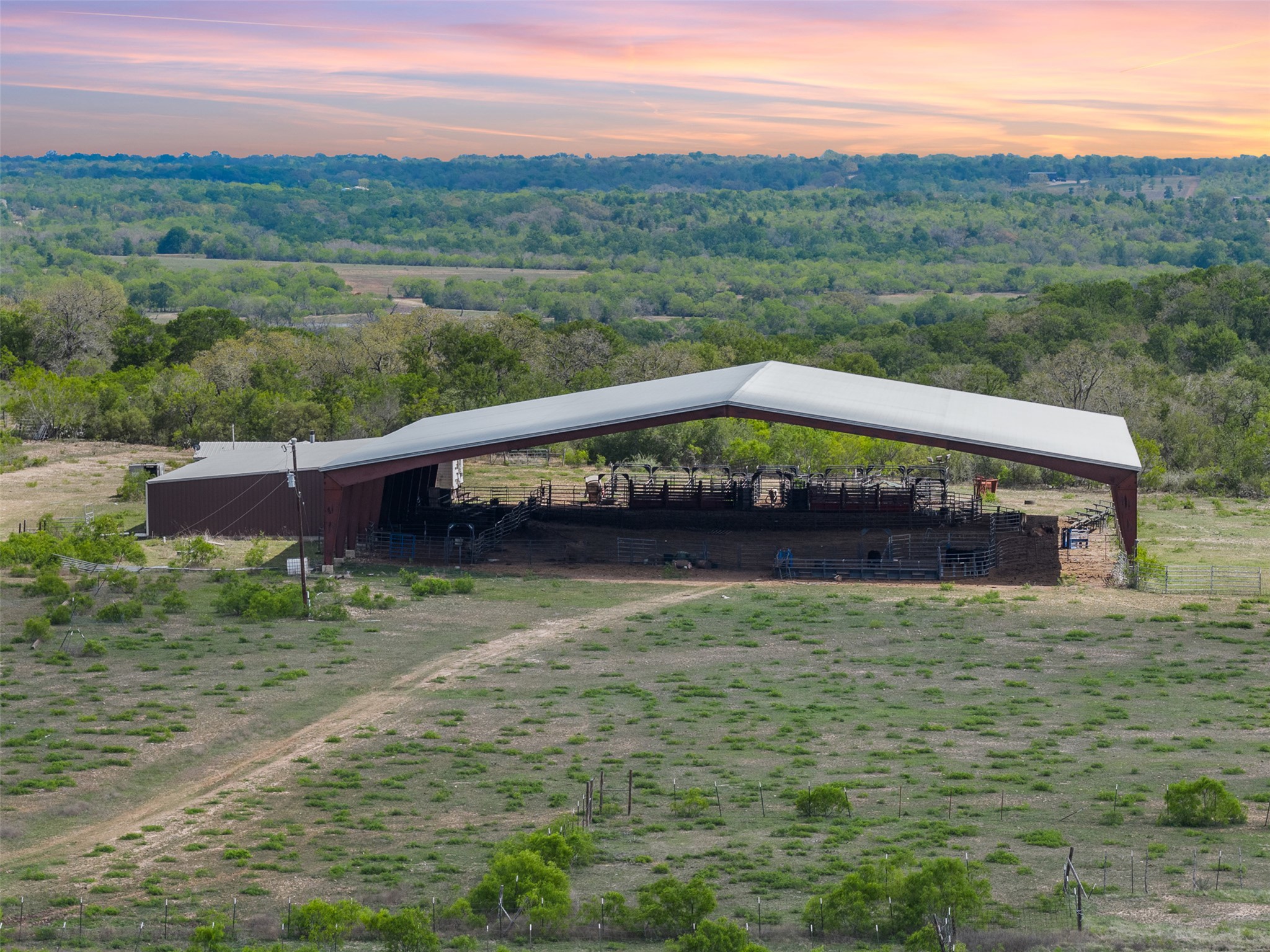 Aerial view at dusk of a view of rural / pastoral area