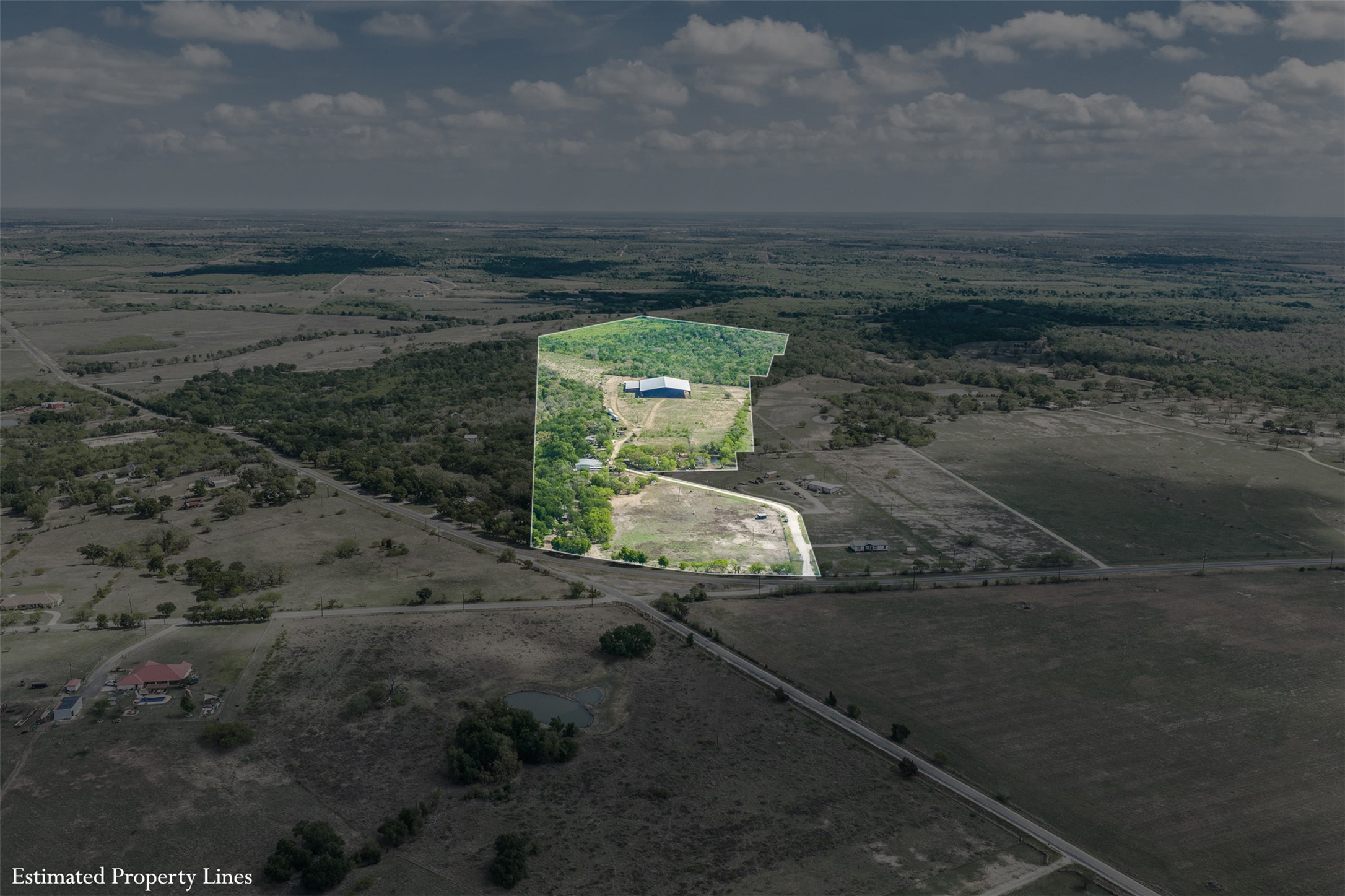 8519 State Park Road Lockhart, TX 78644 - Photo 6 of 40 Aerial view of sparsely populated area with property parcel outlined