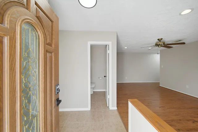 a view of a bathroom with a tub