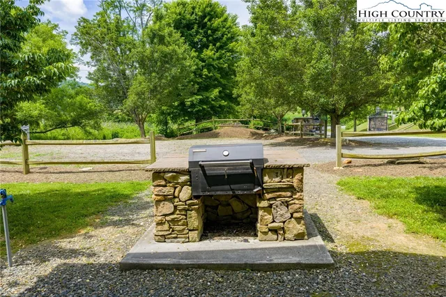 a view of a bench in a garden