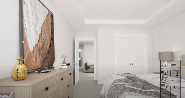 a bedroom with a bed and chair