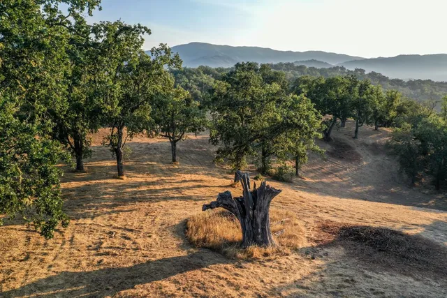 a view of a backyard with mountain view