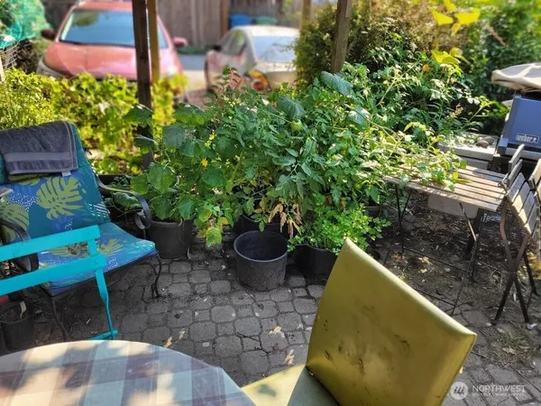 a view of outdoor space with deck and furniture