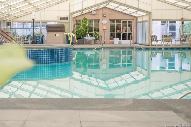 a view of a building from a patio