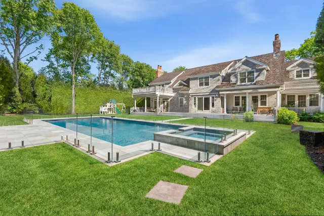 a view of a park with large trees