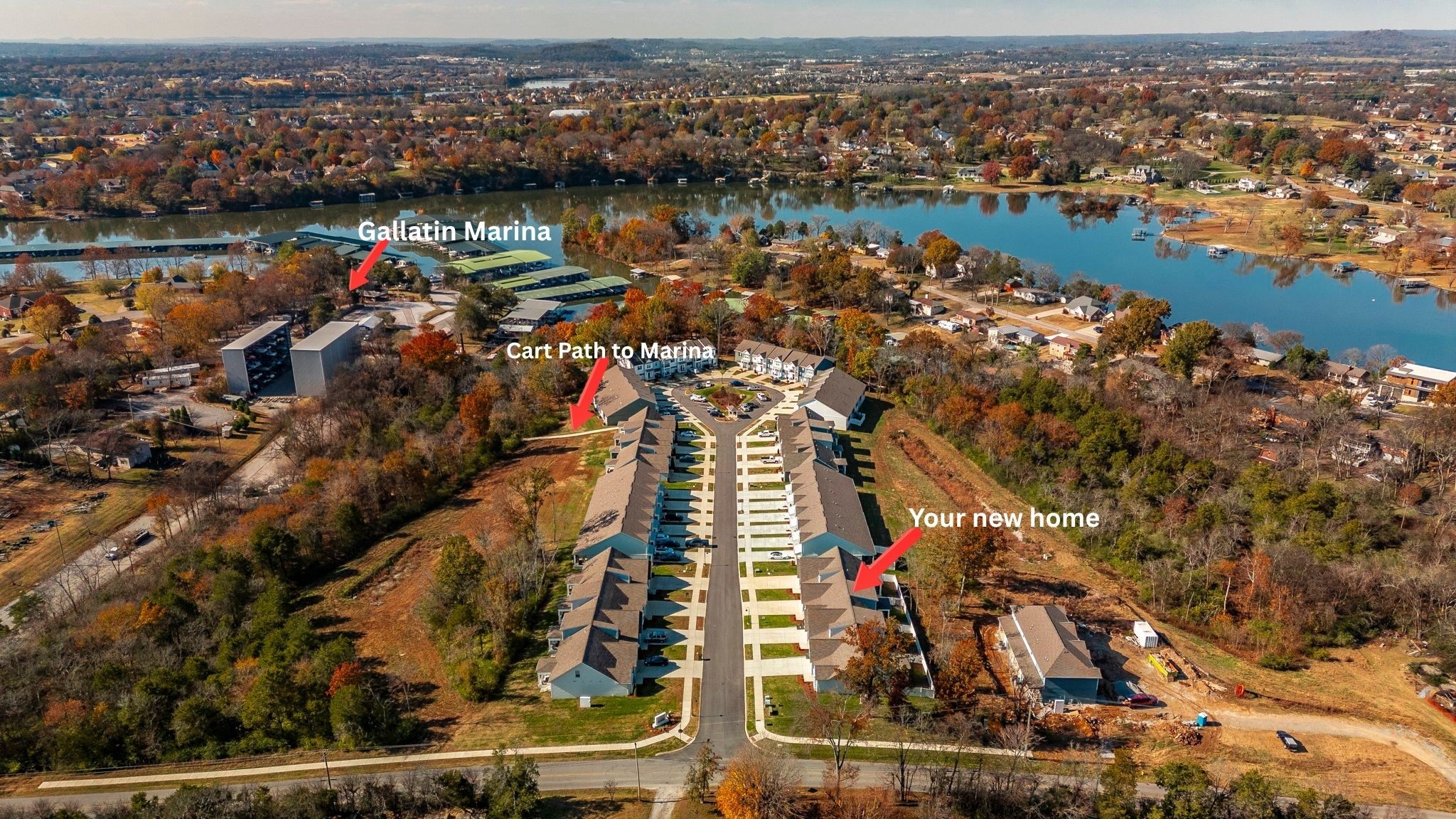 1144 Lock 4 Road, Unit A2 Gallatin, TN 37066 - Photo 2 of 66 an aerial view of a city with lots of residential buildings ocean and mountain view