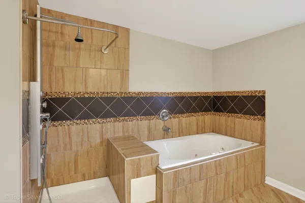 a bathroom with a shower curtain