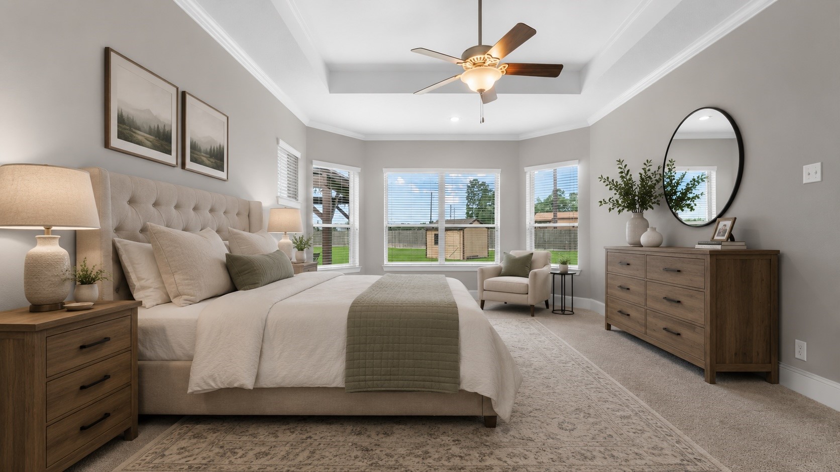 32001 Birch Briar Court Spring, TX 77386 - Photo 21 of 48 Luxurious primary suite with tray ceiling, oversized windows, and plenty of room for a king-size bedroom set and sitting area. Virtually staged.