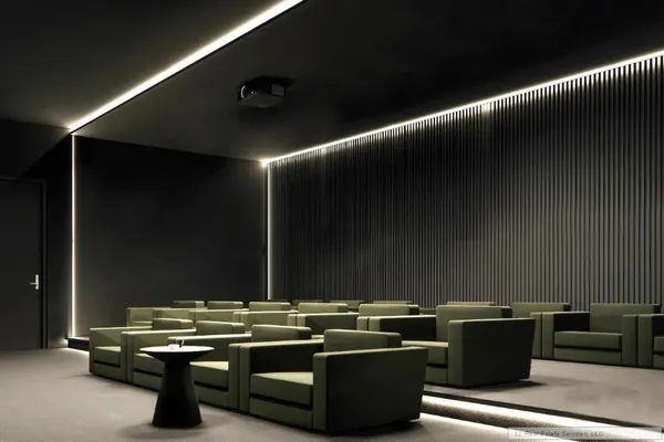 a room with furniture and a projector