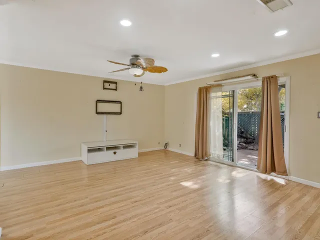 a view of a livingroom with a wooden floor