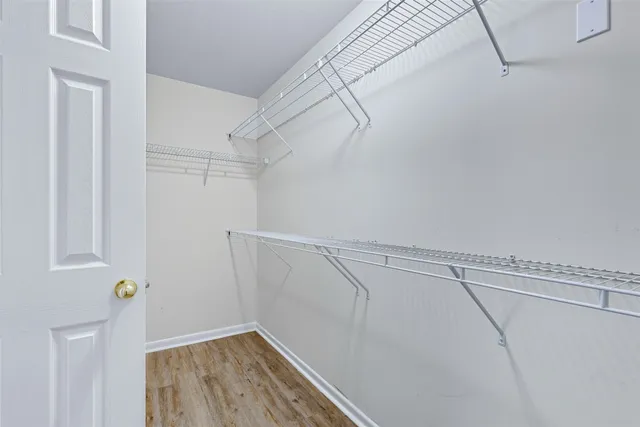 a view of a room with racks on the wall