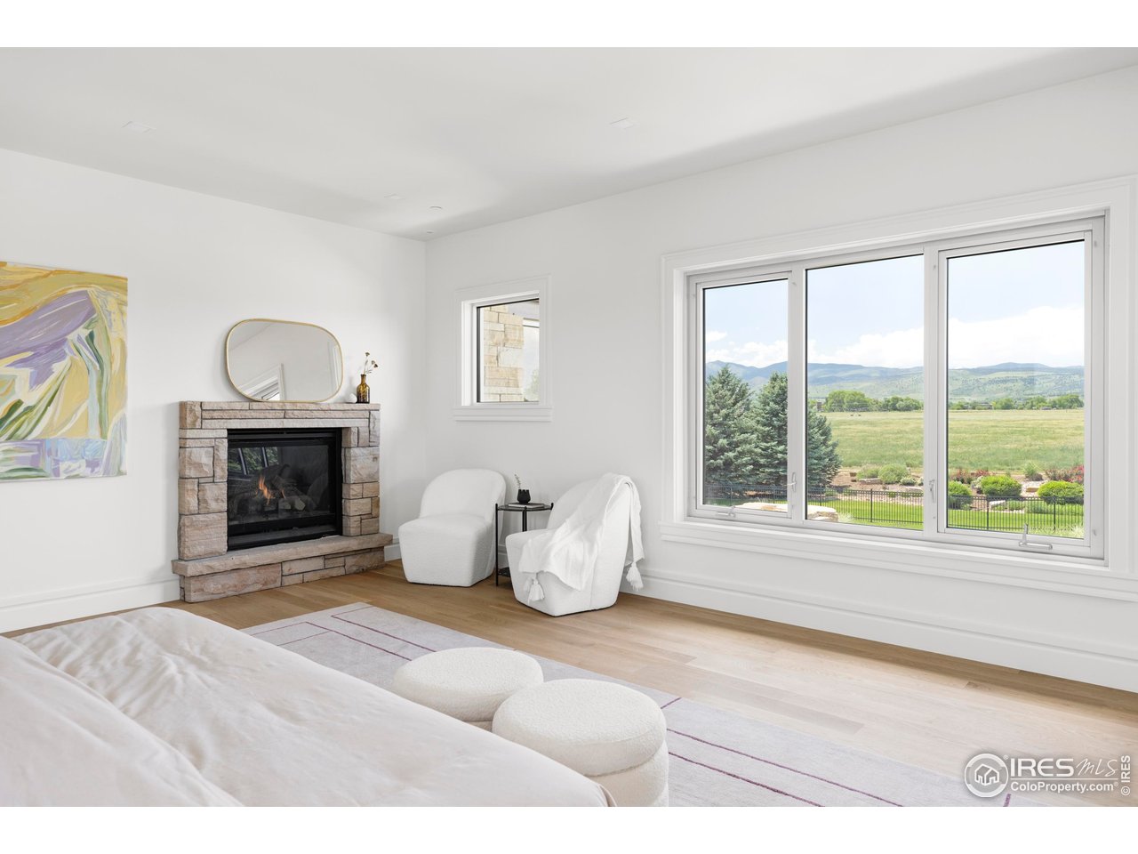 6880 St Vrain Road Longmont, CO 80503 - Photo 19 of 37 a bedroom with furniture and a fireplace
