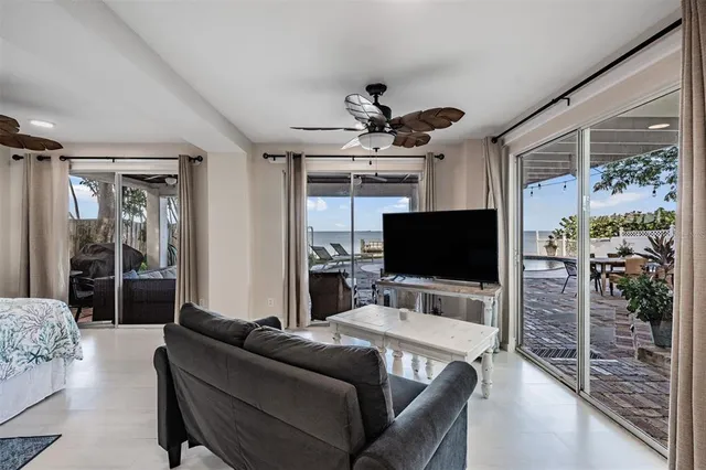 a view of balcony with wooden floor