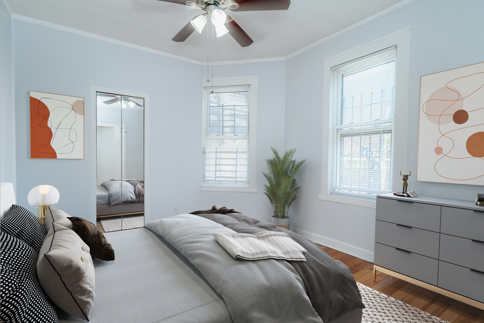 747 North Throop Street Chicago, IL 60642 - Photo 5 of 31 a bedroom with a bed and a chandelier