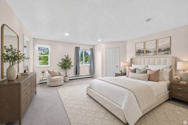 38 Valarie Street Morgan, UT 84050 - Photo 22 of 51 Virtual staging included to showcase room potential. Primary Spacious bedroom featuring light-colored walls, recessed ceiling lighting, and two windows