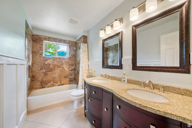 357 South 320 W Street Lindon, UT 84042 - Photo 15 of 41 Bathroom featuring a double vanity with granite-style countertops and undermount sinks