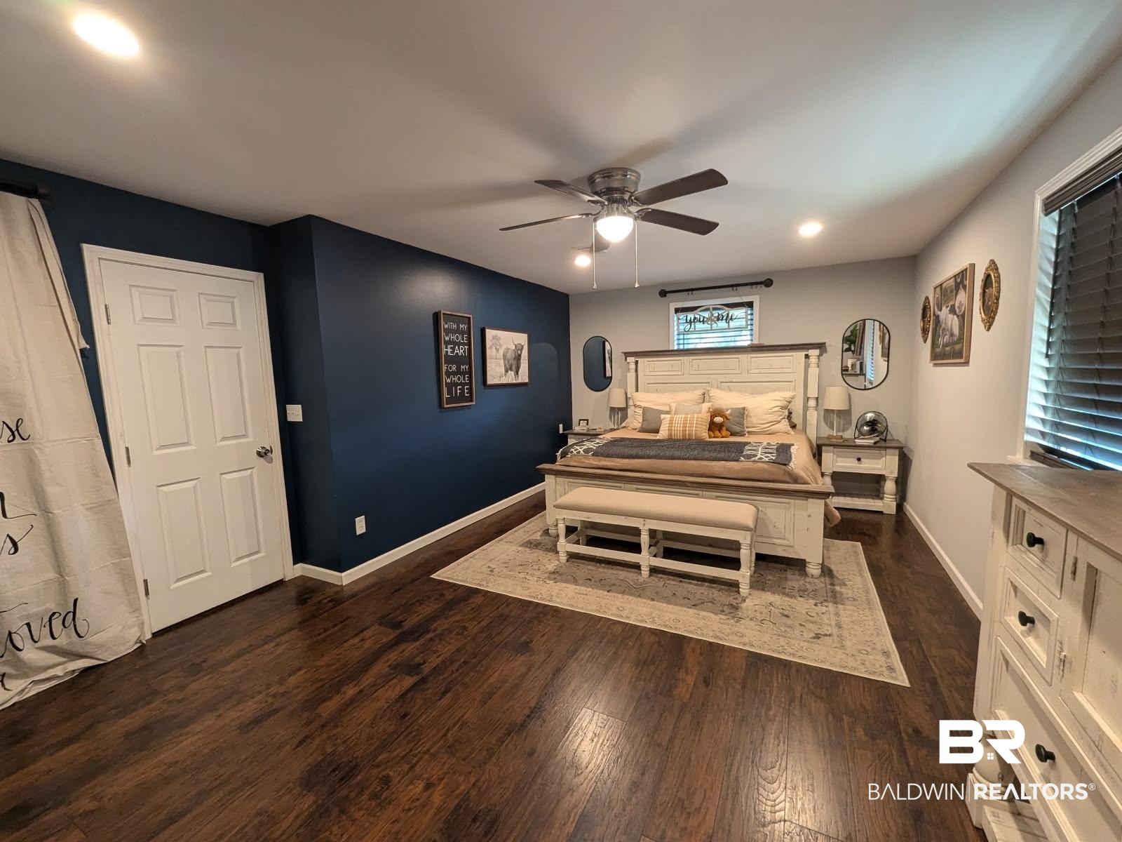 19365 Keller Road Foley, AL 36535 - Photo 19 of 41 Bedroom featuring ceiling fan, recessed lighting, dark wood finished floors, and baseboards