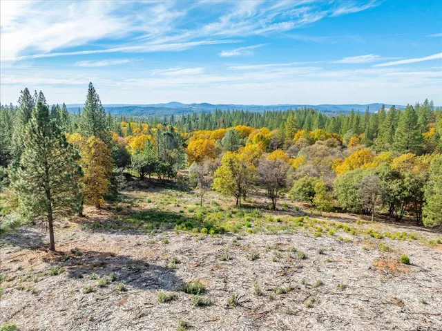 a view of a yard with an ocean view