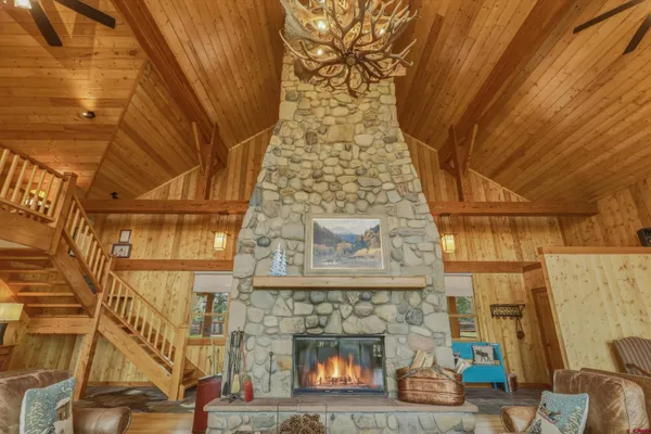 a living room with a fireplace