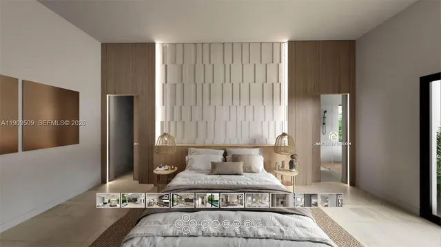 a living room with furniture and a shower