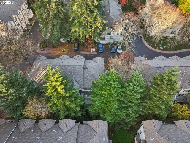 an aerial view of a house with a big yard and large tree