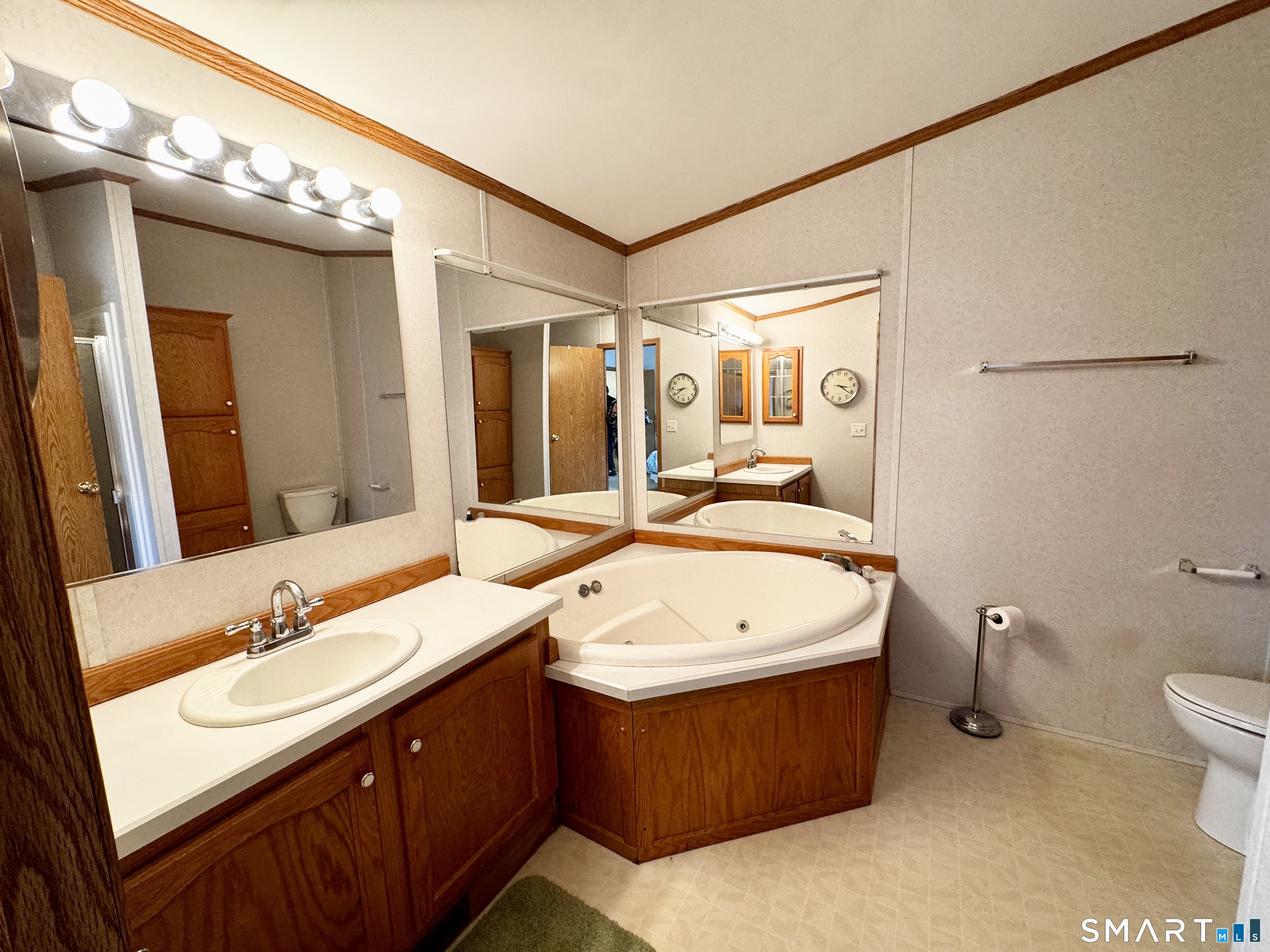 11 Circle Drive Windham, CT 06256 - Photo 9 of 18 a bathroom with a double vanity sink a toilet and mirror