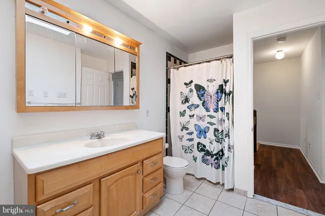 a bathroom with a sink a toilet and a mirror