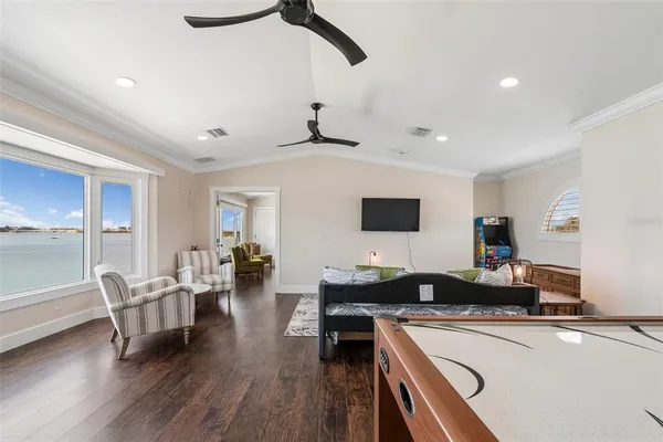 a view of a lake from a yard