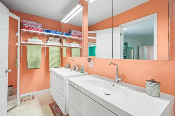 a view of a bench in a room