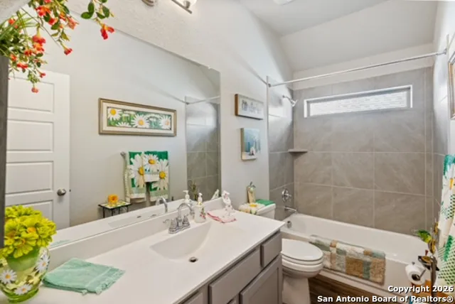 a bathroom with a sink mirror vanity and toilet