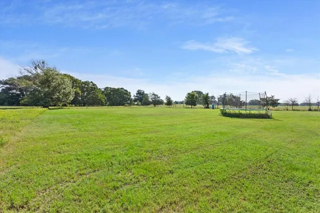 a view of a green field with clear sky