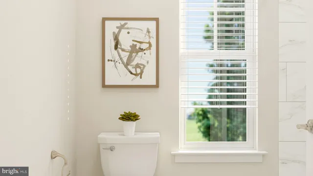 a bathroom with a toilet and a window