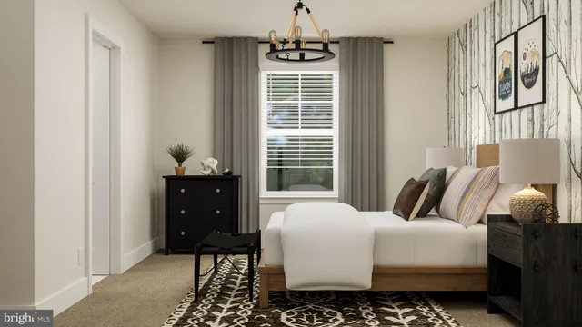 a bedroom with a bed and window