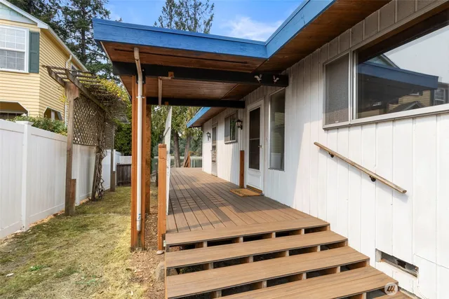 a view of a balcony with door