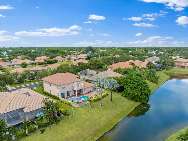 a view of a lake with a houses